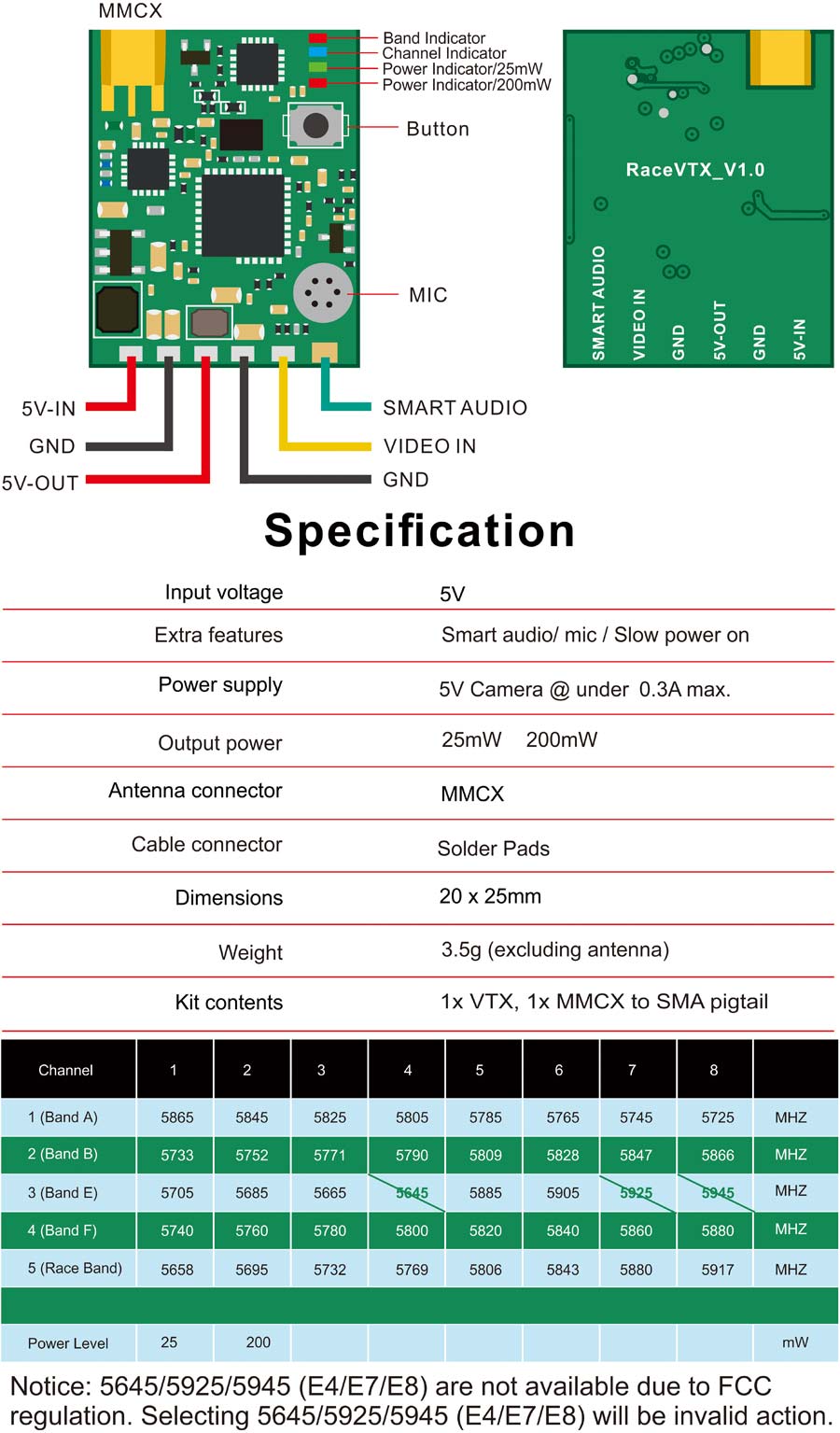 AKK Race VTX 25mw 200mW switchable OSD